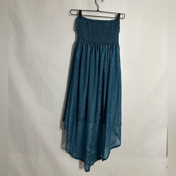 Mooloola Teal Strapless Ruched High-Low Shimmer Dress Y2K Vintage Size 8 - Picture 4 of 7